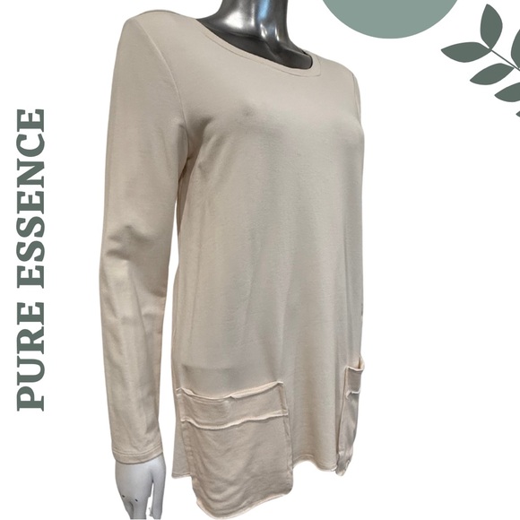 Pure Essence Bamboo Top Ivory Long Sleeve Front Pockets Size Medium NWT - Picture 2 of 5